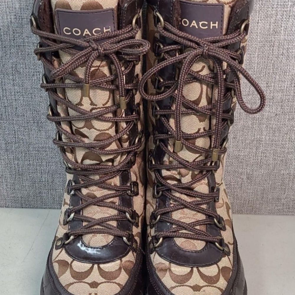 COACH Women’s Signature Logo Lace-Up Winter Boots in Brown - Picture 3 of 7